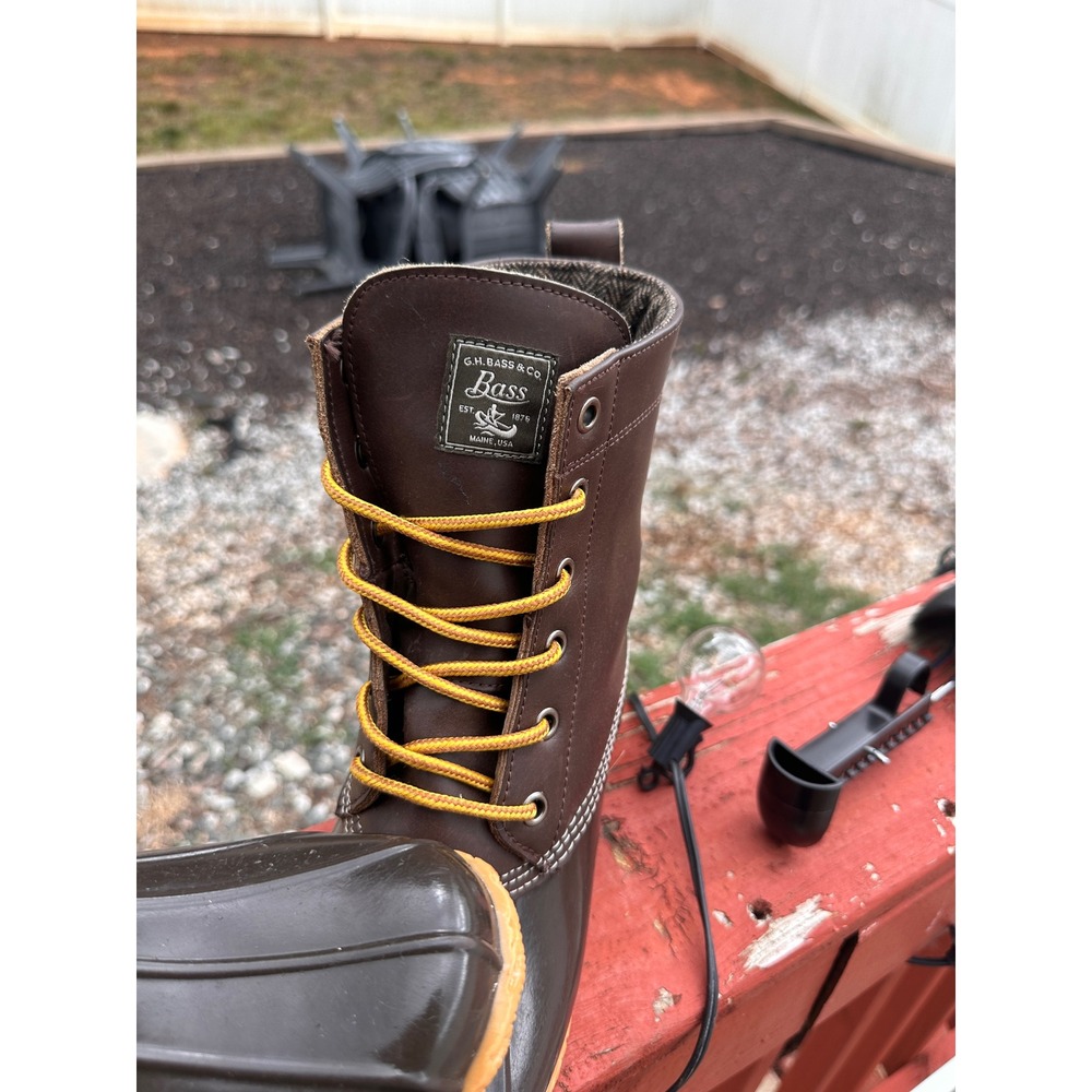 GH Bass Harlequin Brown Waterproof Duck Boots Wms 9M Leather Rubber/Rain Boot - Picture 2 of 13